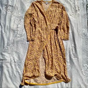 Yellow, floral, cross tie, maxi dress